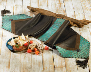 Turquoise Croc Leather Table Runner