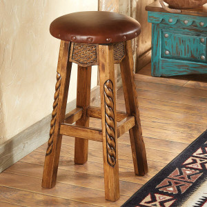 Carved Wood Roper Bar Stool