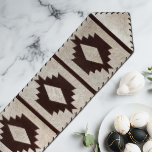 Ivory Step Pattern Cowhide Table Runners