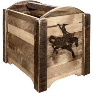 Denver Magazine Rack with Engraved Bronc