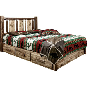 Denver Platform Bed with Storage & Engraved Wolves