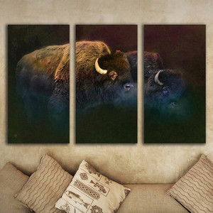 Bison Mist Triptych Wall Art