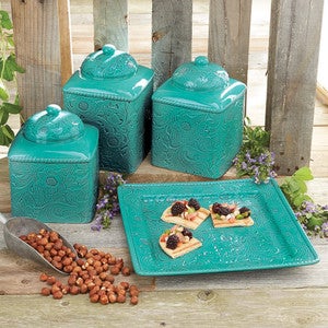 Savannah Turquoise Kitchen Canister Set & Platter