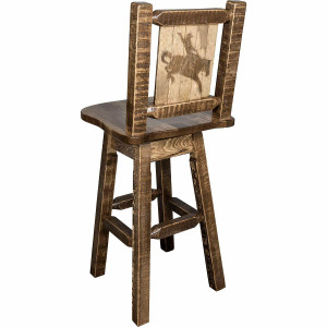 Denver Swivel Barstool with Engraved Bronc Back