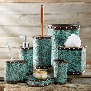 Tooled Turquoise Flowers Bath Accessories